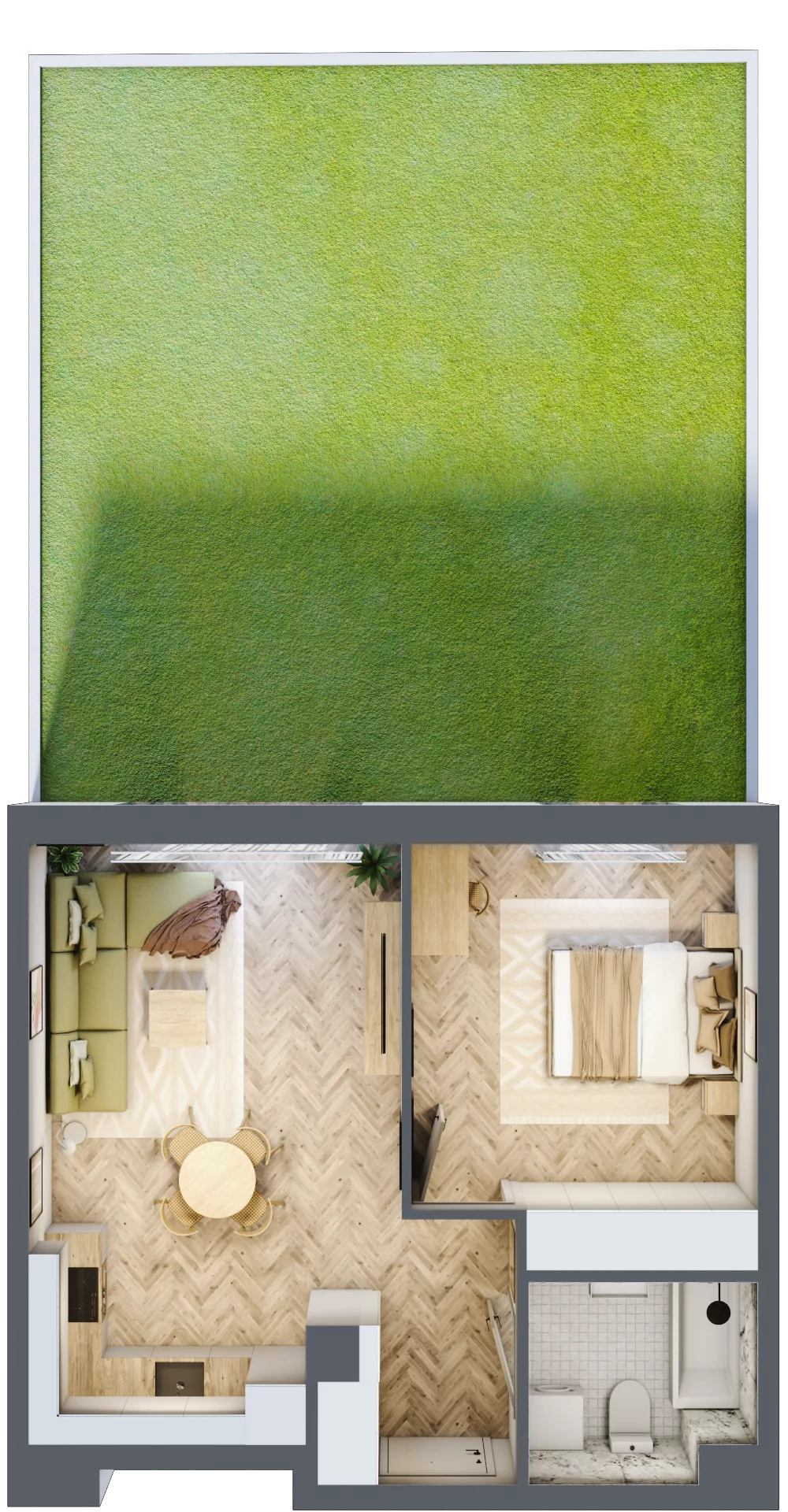2 pokoje, mieszkanie 43,58 m², parter, oferta nr M.C07, 3 Wymiary Bronowice, Kraków, Prądnik Biały, Bronowice Wielkie, ul. Stelmachów
