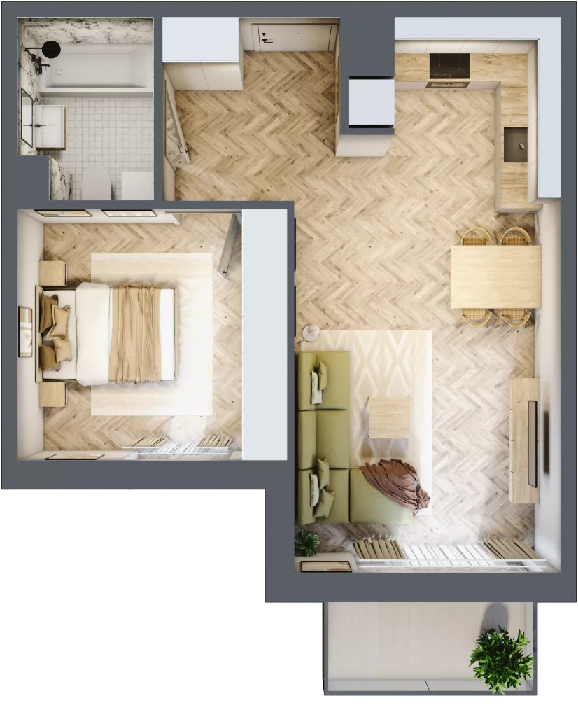 2 pokoje, mieszkanie 46,24 m², piętro 1, oferta nr M.C12, 3 Wymiary Bronowice, Kraków, Prądnik Biały, Bronowice Wielkie, ul. Stelmachów