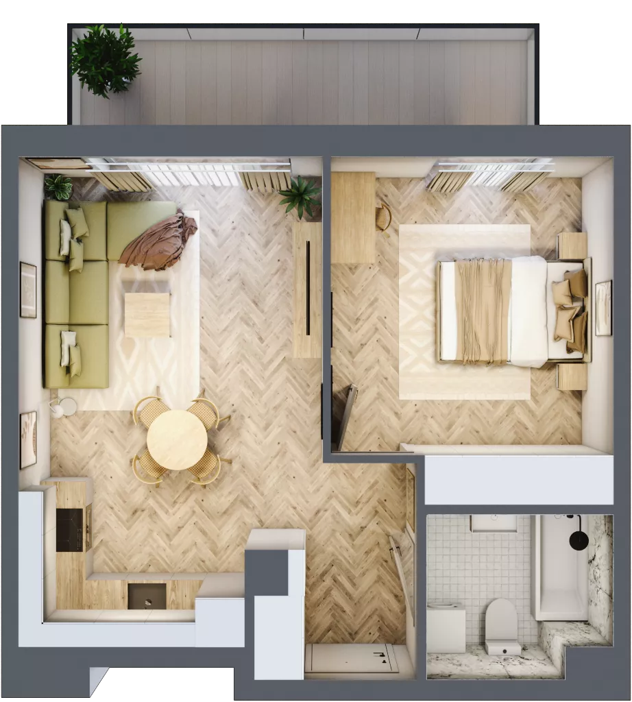 2 pokoje, mieszkanie 43,58 m², piętro 1, oferta nr M.C16, 3 Wymiary Bronowice, Kraków, Prądnik Biały, Bronowice Wielkie, ul. Stelmachów
