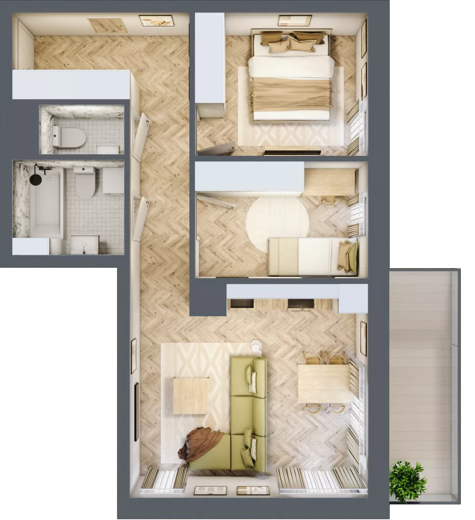 3 pokoje, mieszkanie 56,98 m², parter, oferta nr J.0.05, Wzgórze Hugona, Świętochłowice, ul. Wiśniowa