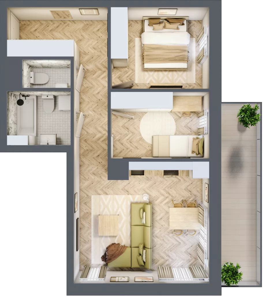 3 pokoje, mieszkanie 57,07 m², piętro 2, oferta nr J.2.06, Wzgórze Hugona, Świętochłowice, ul. Wiśniowa