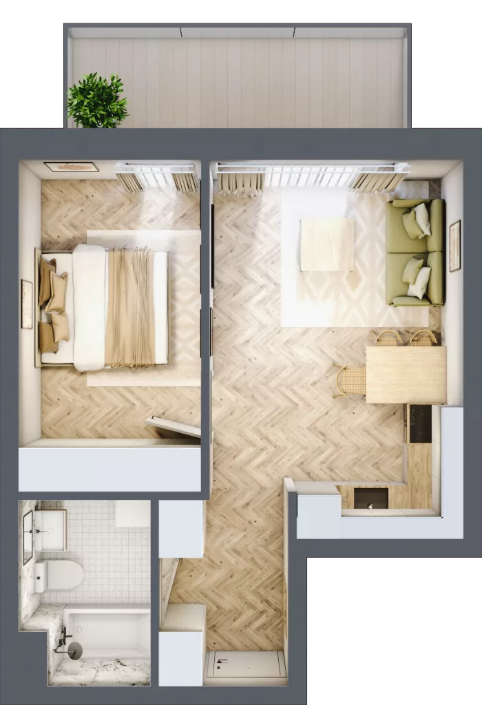 2 pokoje, mieszkanie 38,07 m², piętro 1, oferta nr J.1.08, Wzgórze Hugona, Świętochłowice, ul. Wiśniowa