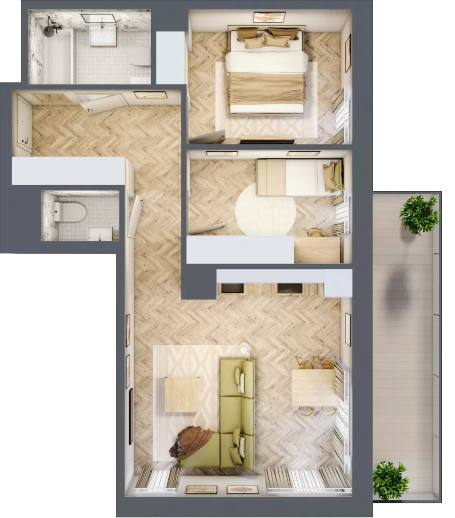 3 pokoje, mieszkanie 58,57 m², parter, oferta nr L.0.06, Wzgórze Hugona, Świętochłowice, ul. Wiśniowa