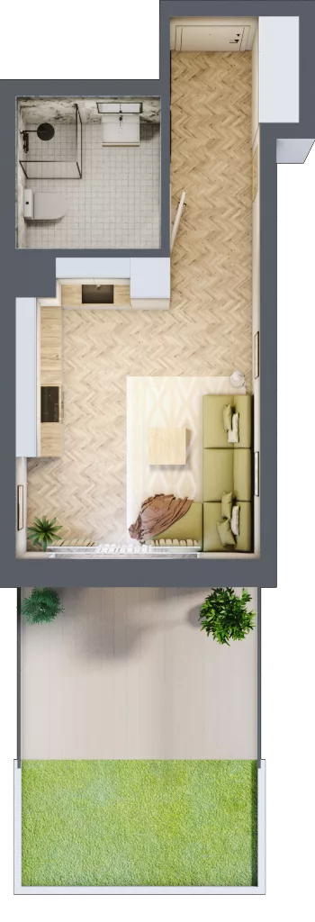 1 pokój, mieszkanie 26,85 m², parter, oferta nr A1.A.0.02, Prado, Katowice, Piotrowice-Ochojec, Piotrowice, ul. Wojska Polskiego