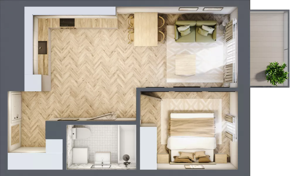 2 pokoje, mieszkanie 44,39 m², piętro 3, oferta nr A.3.05, Karliczka, Katowice, Giszowiec, ul. Karliczka
