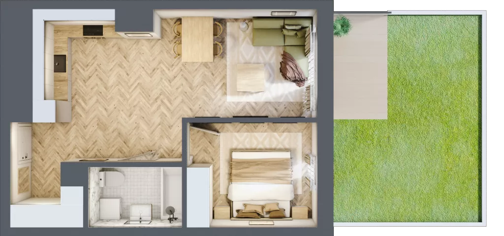 2 pokoje, mieszkanie 43,77 m², parter, oferta nr A.0.04, Karliczka, Katowice, Giszowiec, ul. Karliczka