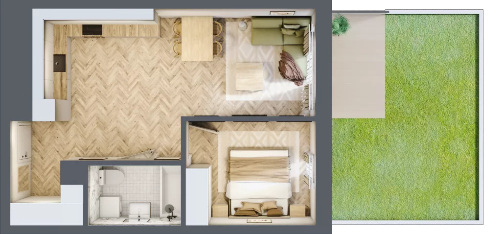 2 pokoje, mieszkanie 44,39 m², parter, oferta nr A.0.03, Karliczka, Katowice, Giszowiec, ul. Karliczka