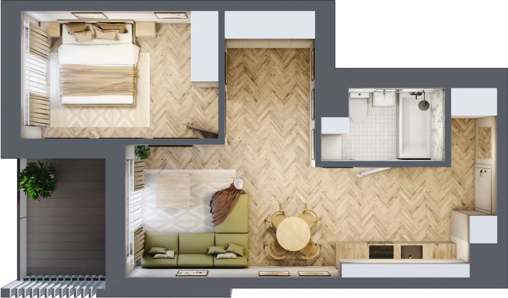 2 pokoje, mieszkanie 44,82 m², piętro 5, oferta nr A.5.09, Karliczka, Katowice, Giszowiec, ul. Karliczka