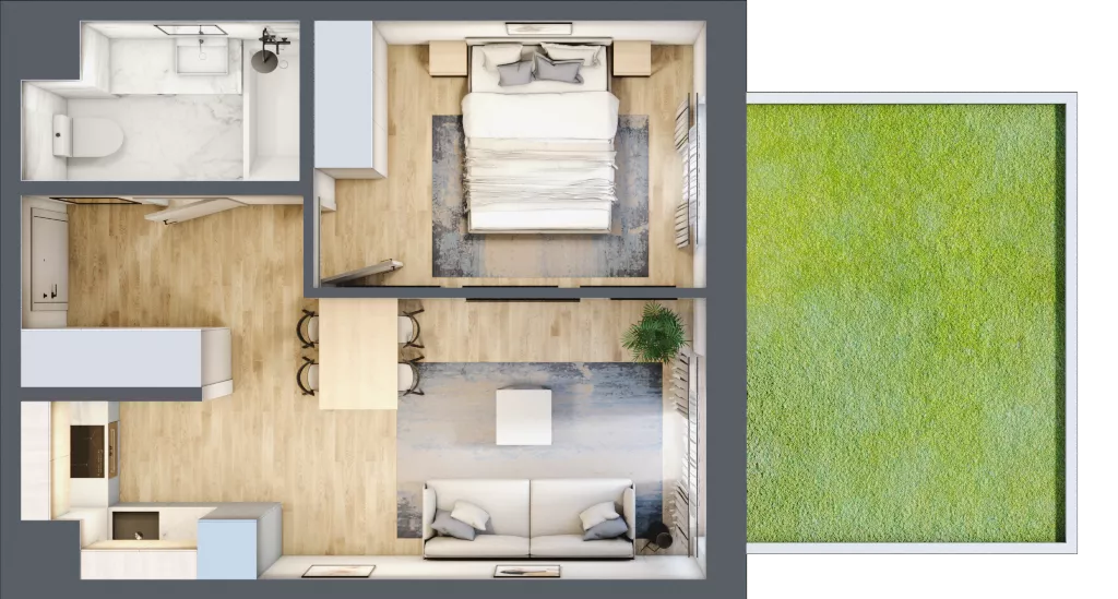 2 pokoje, mieszkanie 37,02 m², parter, oferta nr 123 A/A-3, Ostródzka 123 - Etap II, Warszawa, Białołęka, Brzeziny, ul. Ostródzka 123