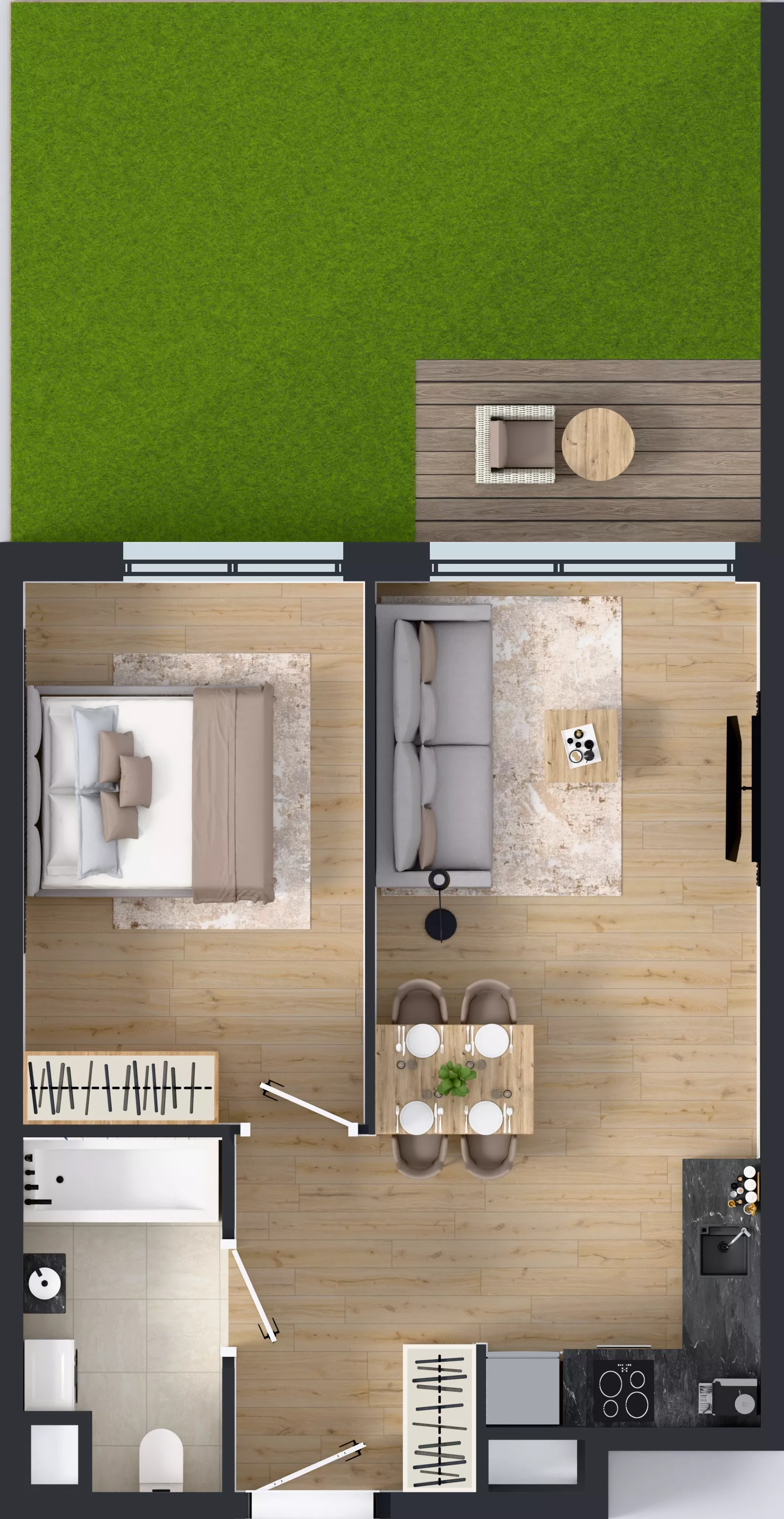 2 pokoje, mieszkanie 42,20 m², parter, oferta nr A.001, Osiedle Mira, Pruszków, Centrum, ul. Miry Zimińskiej – Sygietyńskiej 5