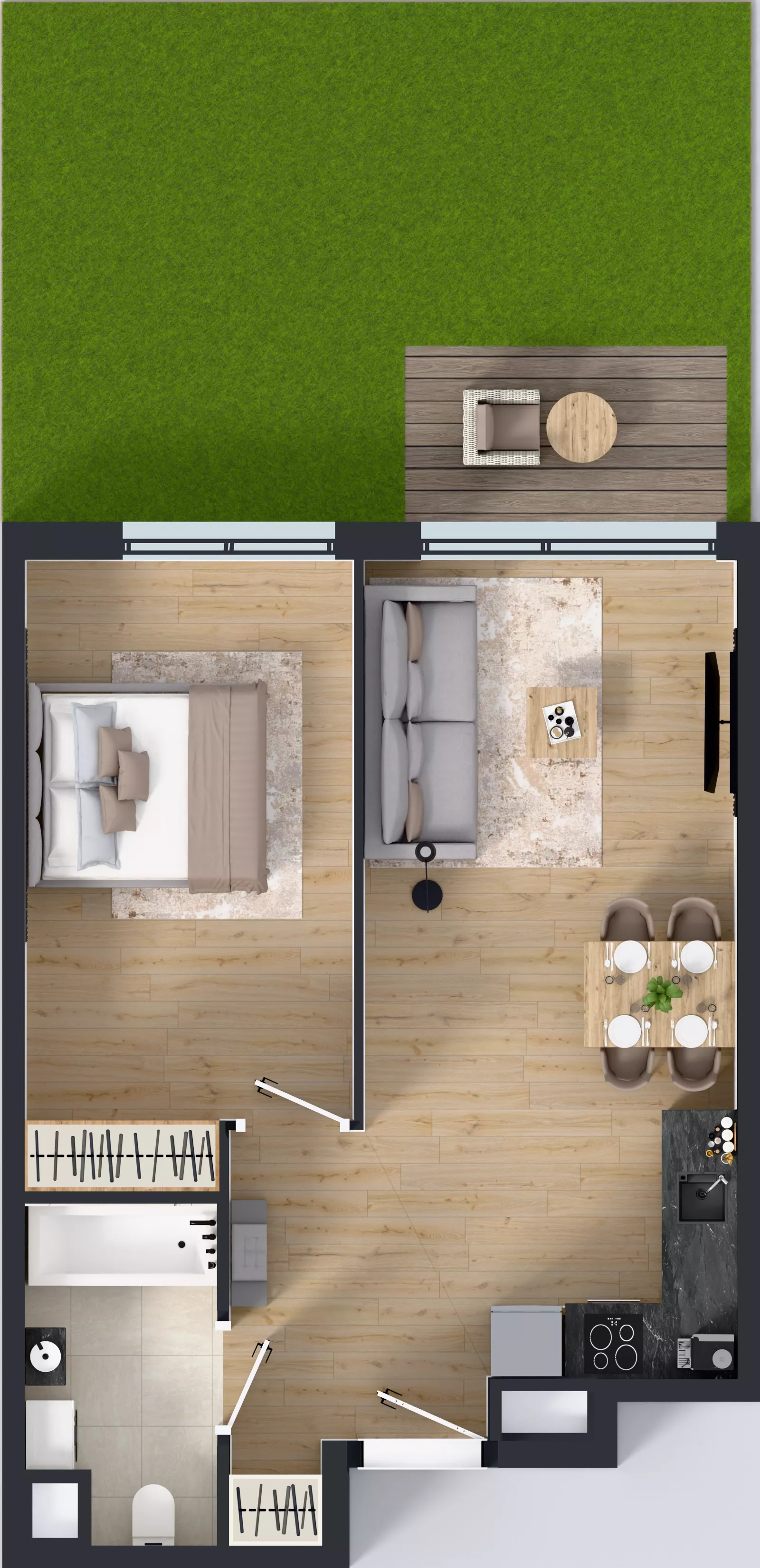 2 pokoje, mieszkanie 44,50 m², parter, oferta nr A.003, Osiedle Mira, Pruszków, Centrum, ul. Miry Zimińskiej – Sygietyńskiej 5