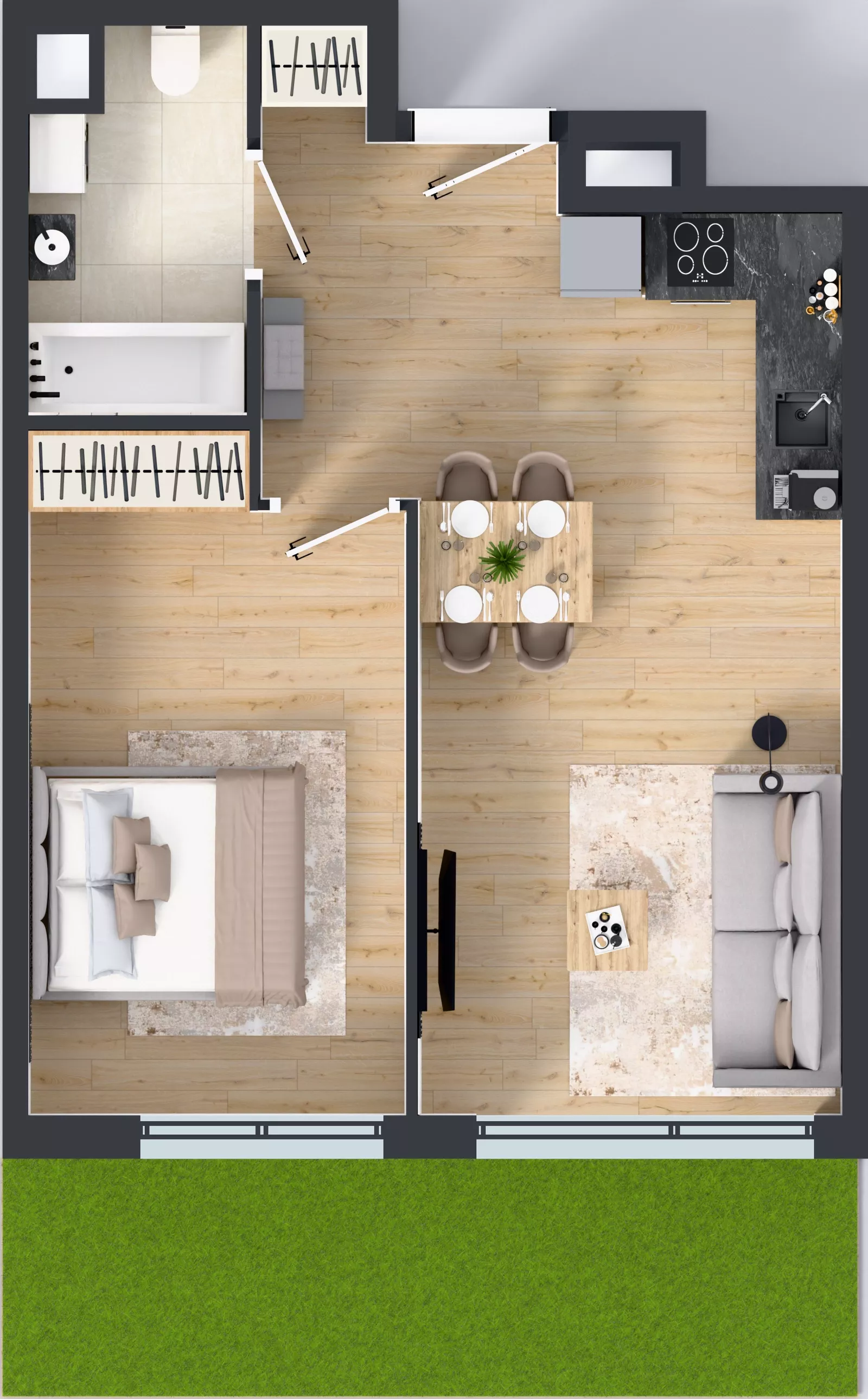 2 pokoje, mieszkanie 42,96 m², parter, oferta nr A.004, Osiedle Mira, Pruszków, Centrum, ul. Miry Zimińskiej – Sygietyńskiej 5