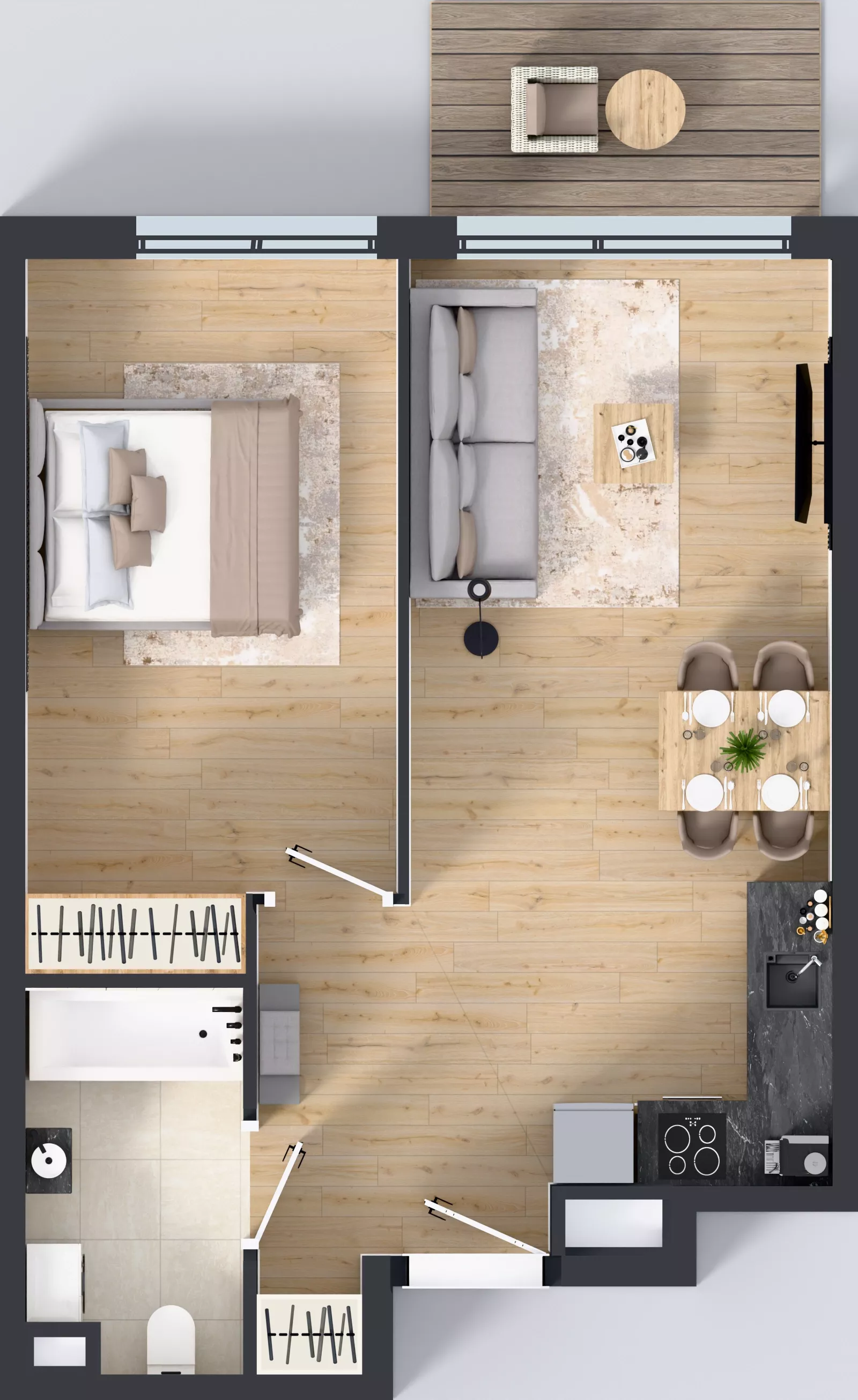 2 pokoje, mieszkanie 44,64 m², piętro 1, oferta nr A.009, Osiedle Mira, Pruszków, Centrum, ul. Miry Zimińskiej – Sygietyńskiej 5