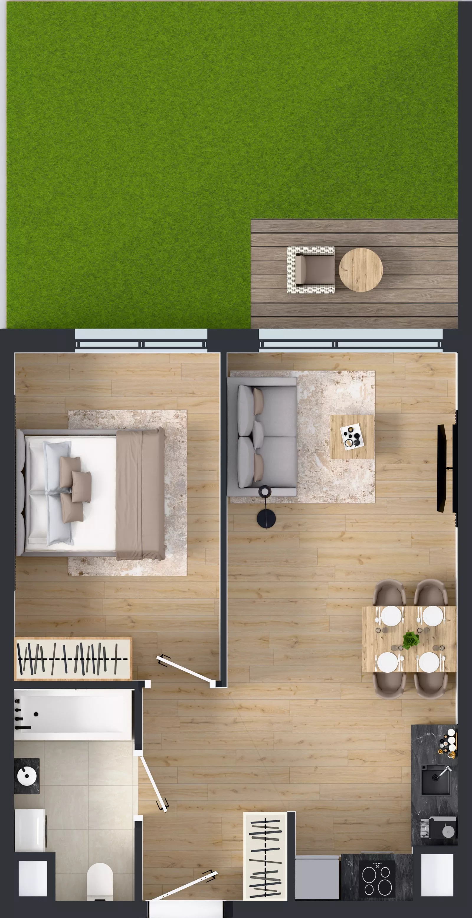 2 pokoje, mieszkanie 42,88 m², parter, oferta nr B.072, Osiedle Mira, Pruszków, Centrum, ul. Miry Zimińskiej – Sygietyńskiej 5