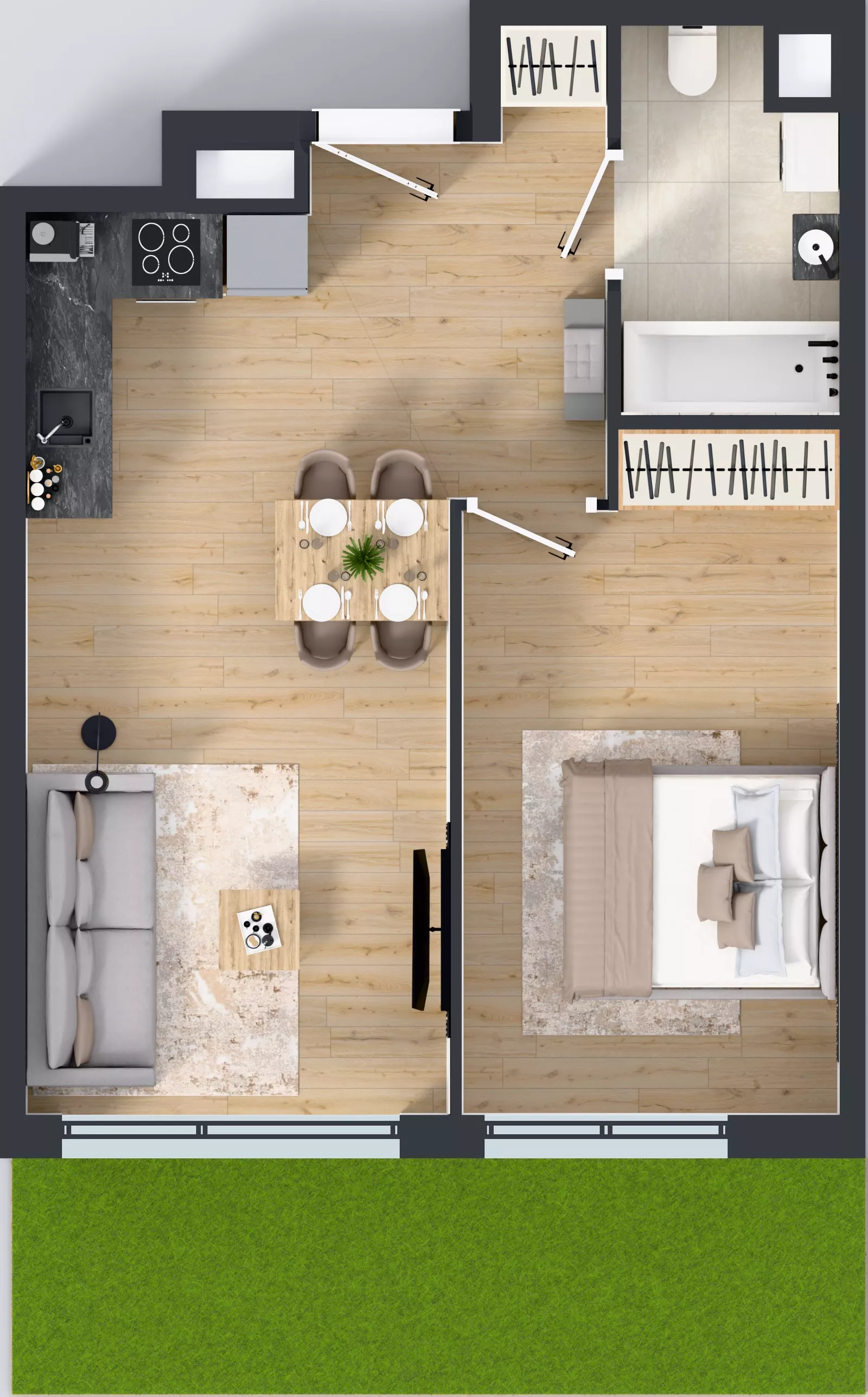 2 pokoje, mieszkanie 42,96 m², parter, oferta nr B.077, Osiedle Mira, Pruszków, Centrum, ul. Miry Zimińskiej – Sygietyńskiej 5