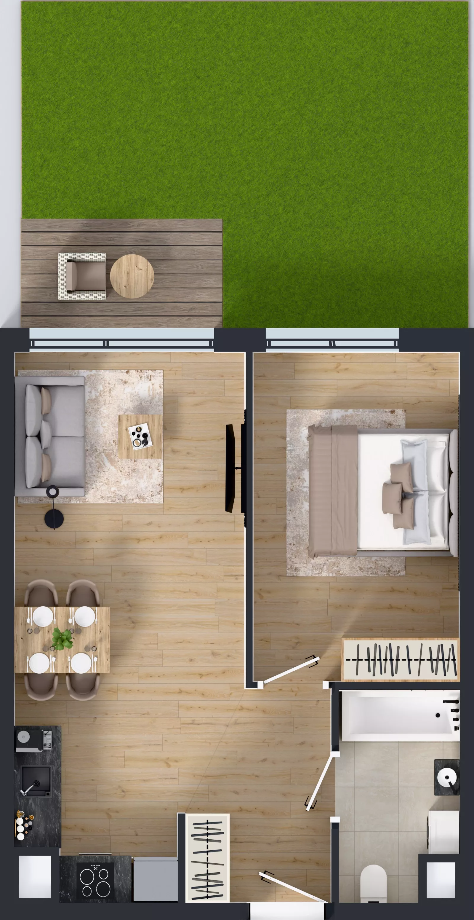 2 pokoje, mieszkanie 42,88 m², parter, oferta nr B.079, Osiedle Mira, Pruszków, Centrum, ul. Miry Zimińskiej – Sygietyńskiej 5