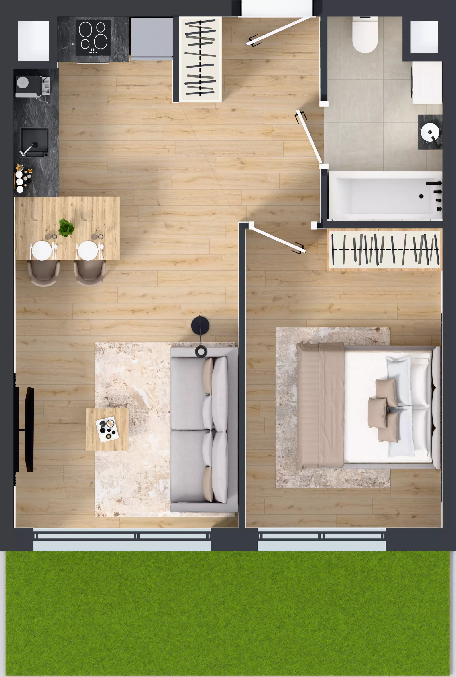 2 pokoje, mieszkanie 41,42 m², parter, oferta nr C.132, Osiedle Mira, Pruszków, Centrum, ul. Miry Zimińskiej – Sygietyńskiej 5
