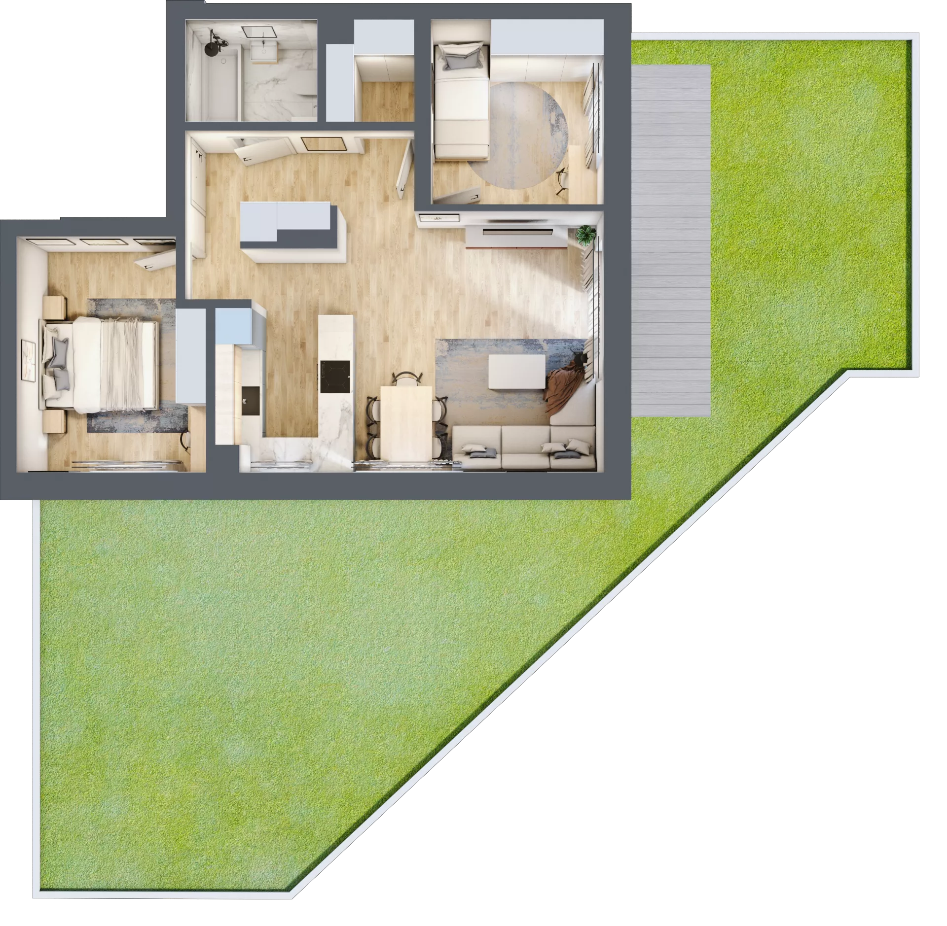 3 pokoje, mieszkanie 60,16 m², parter, oferta nr D2, Osiedle Zuchów, Łódź, Górna, Rokicie, ul. Zuchów 4