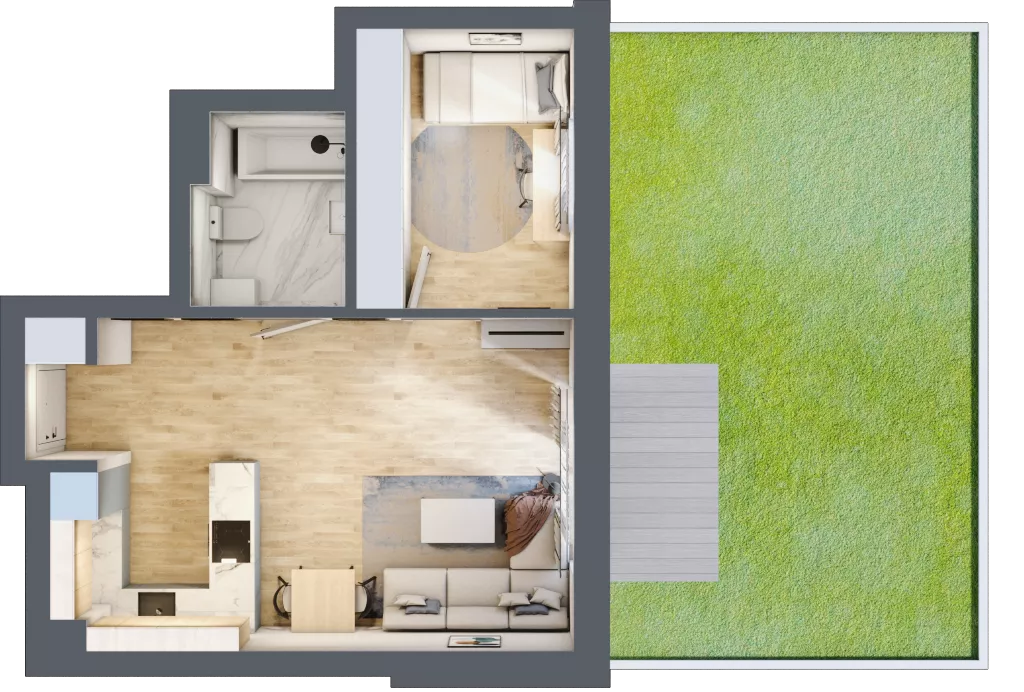 2 pokoje, mieszkanie 42,71 m², parter, oferta nr D8, Osiedle Zuchów, Łódź, Górna, Rokicie, ul. Zuchów 4