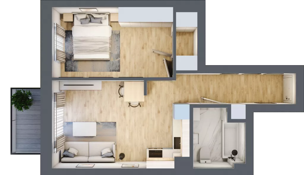 2 pokoje, mieszkanie 44,23 m², piętro 1, oferta nr D12, Osiedle Zuchów, Łódź, Górna, Rokicie, ul. Zuchów 4