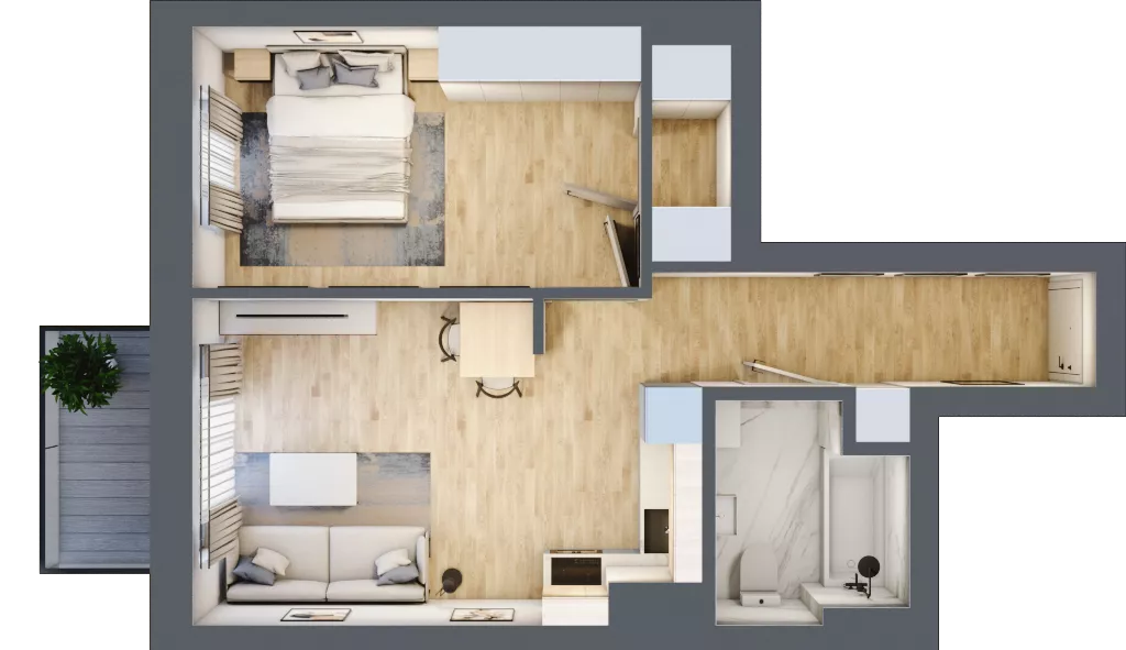 2 pokoje, mieszkanie 43,92 m², piętro 3, oferta nr D30, Osiedle Zuchów, Łódź, Górna, Rokicie, ul. Zuchów 4