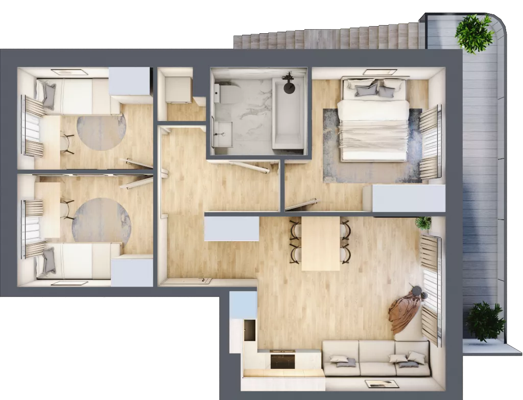 4 pokoje, mieszkanie 54,25 m², piętro 1, oferta nr O2, Villa Stoki, Łódź, Widzew, ul. Beskidzka 109