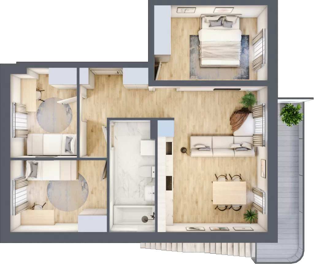 4 pokoje, mieszkanie 63,55 m², piętro 1, oferta nr O8, Villa Stoki, Łódź, Widzew, ul. Beskidzka 109