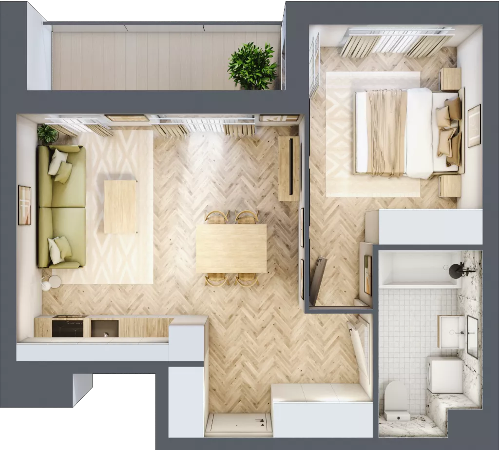 2 pokoje, mieszkanie 43,49 m², piętro 3, oferta nr B3.6, Piekarska Park, Łódź, Bałuty, ul. Piekarska 27/29