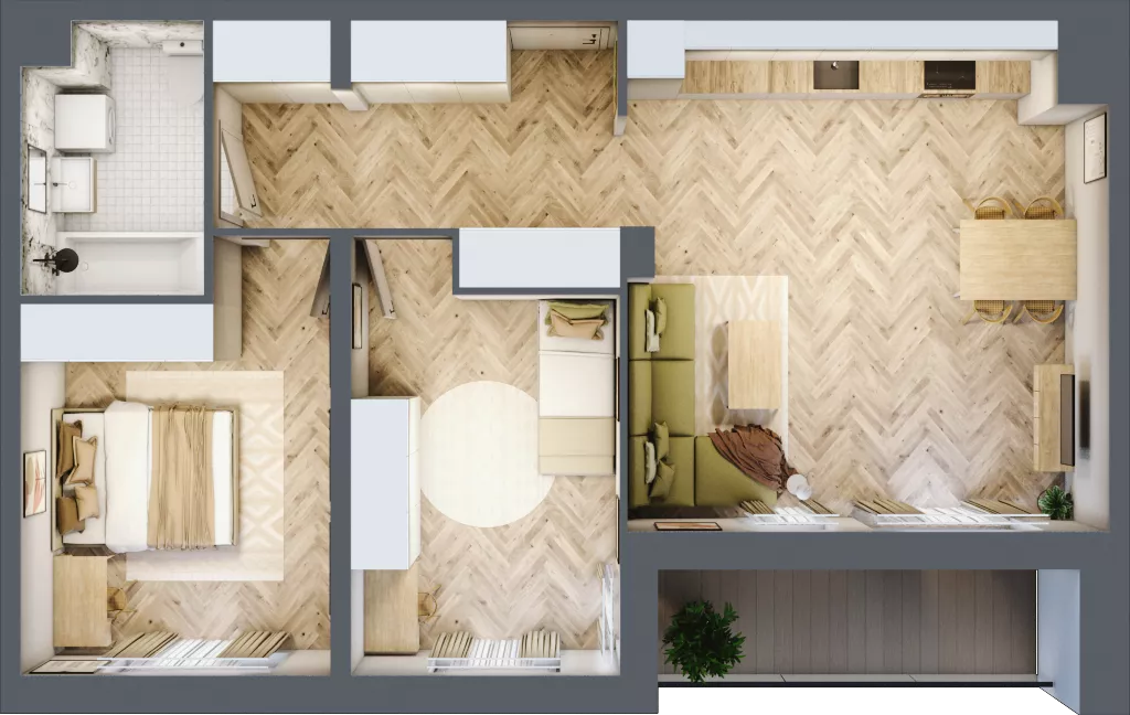 3 pokoje, mieszkanie 67,66 m², piętro 3, oferta nr B3.1, Piekarska Park, Łódź, Bałuty, ul. Piekarska 27/29