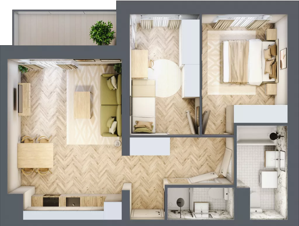 3 pokoje, mieszkanie 55,95 m², piętro 1, oferta nr B1.3, Piekarska Park, Łódź, Bałuty, ul. Piekarska 27/29