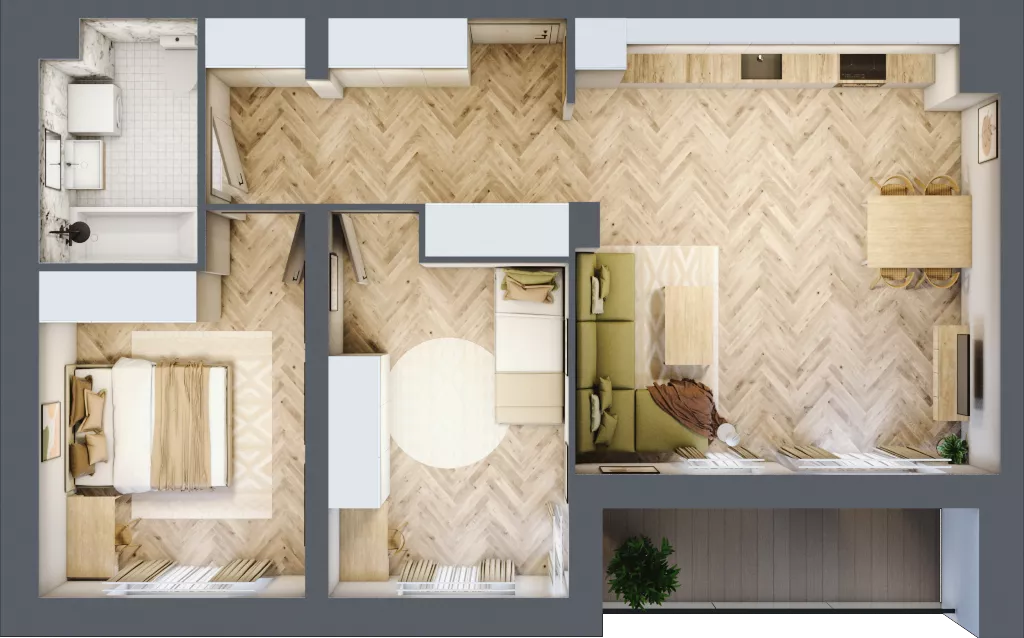 3 pokoje, mieszkanie 66,33 m², piętro 1, oferta nr B1.1, Piekarska Park, Łódź, Bałuty, ul. Piekarska 27/29