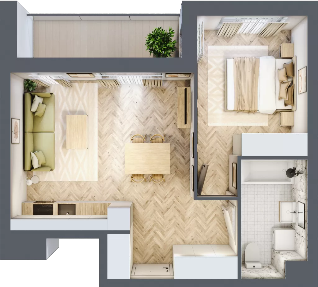 2 pokoje, mieszkanie 43,49 m², piętro 2, oferta nr B2.6, Piekarska Park, Łódź, Bałuty, ul. Piekarska 27/29