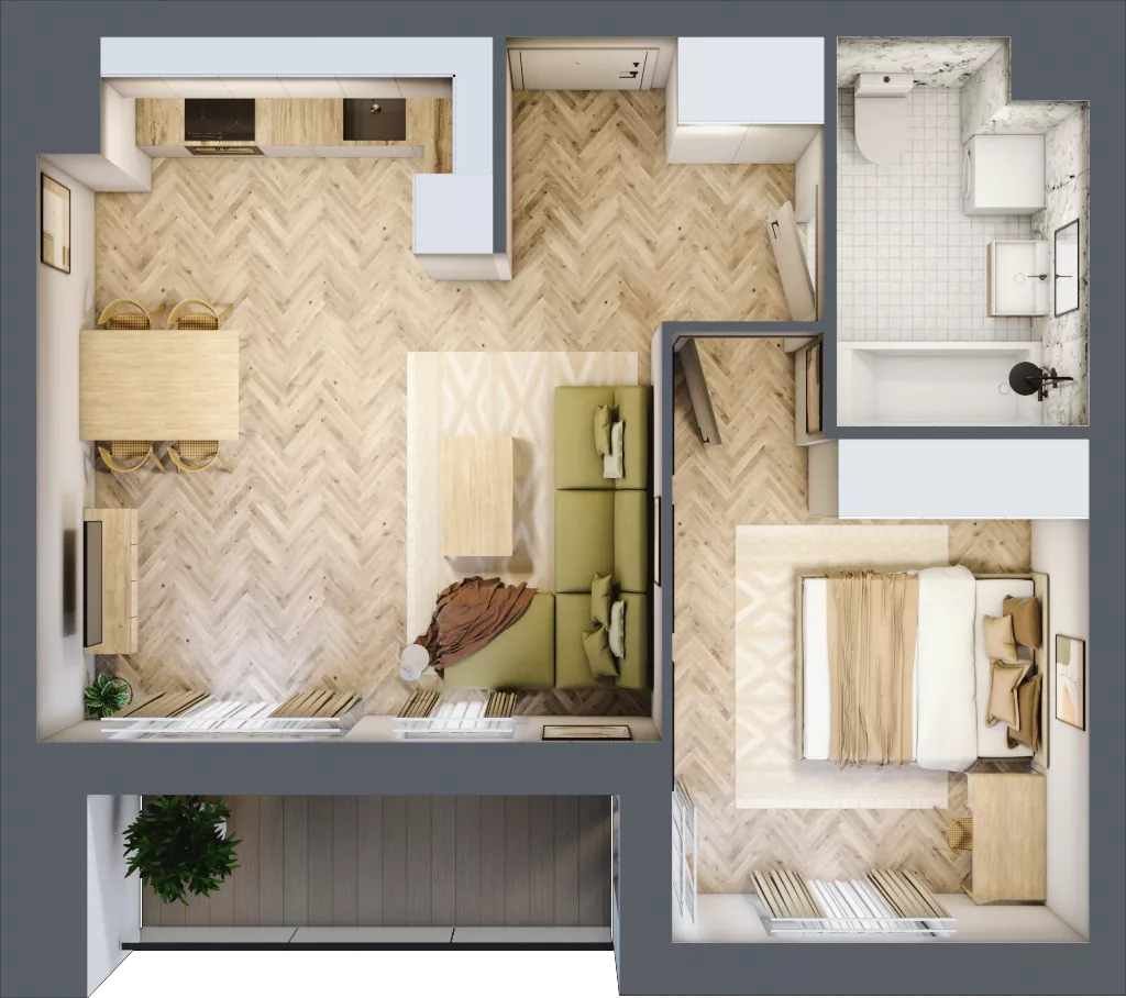 2 pokoje, mieszkanie 45,14 m², piętro 3, oferta nr B3.9, Piekarska Park, Łódź, Bałuty, ul. Piekarska 27/29