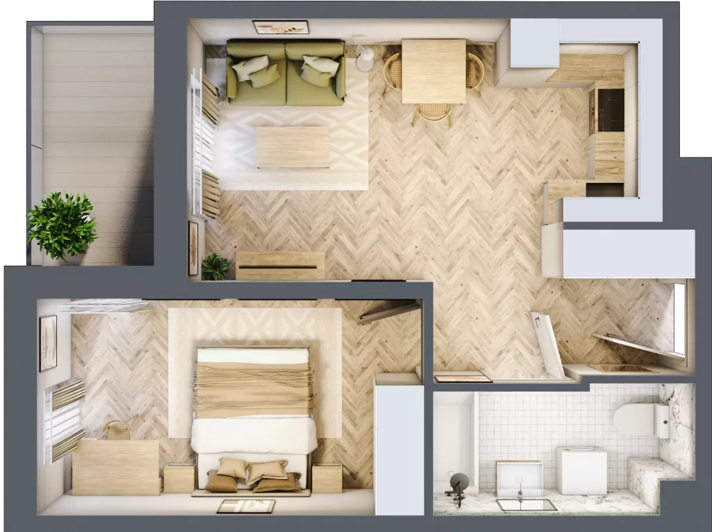 2 pokoje, mieszkanie 40,83 m², piętro 3, oferta nr A3.3.3, Apartamenty Nowe Miasto, Zgierz, ul. Orla 12
