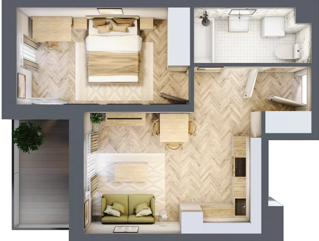 2 pokoje, mieszkanie 38,84 m², piętro 3, oferta nr A2.3.2, Apartamenty Nowe Miasto, Zgierz, ul. Orla 12