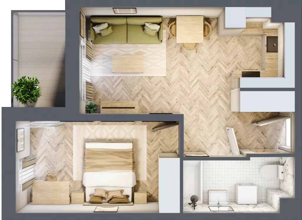 2 pokoje, mieszkanie 40,74 m², piętro 2, oferta nr A4.2.3, Apartamenty Nowe Miasto, Zgierz, ul. Orla 12