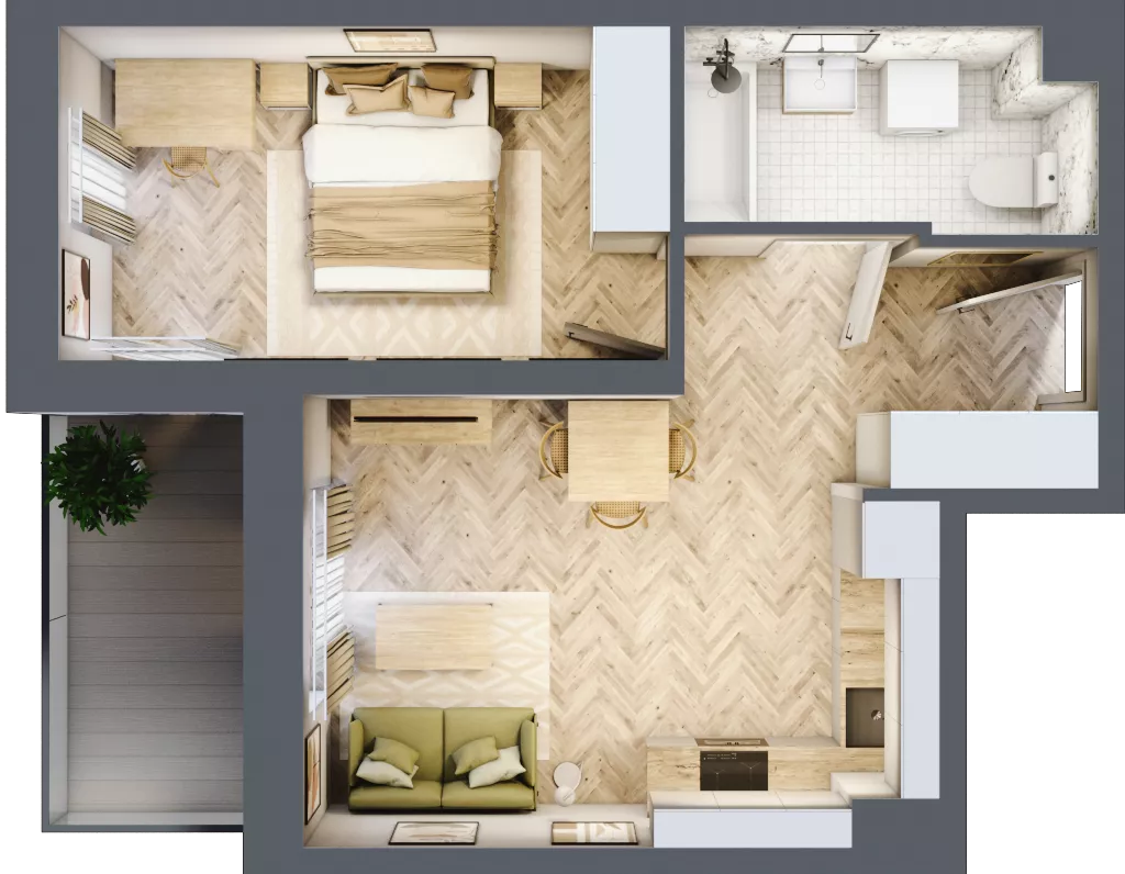 2 pokoje, mieszkanie 39,97 m², piętro 3, oferta nr A3.3.2, Apartamenty Nowe Miasto, Zgierz, ul. Orla 12