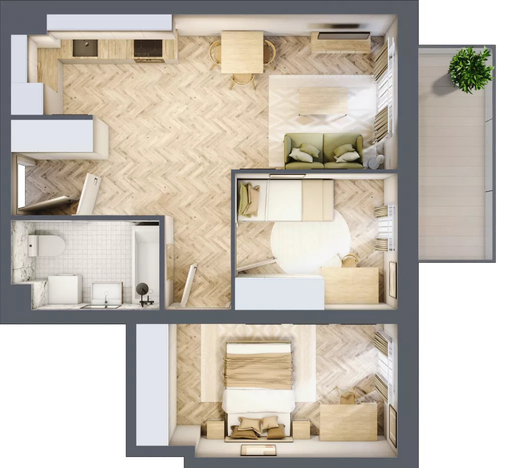 3 pokoje, mieszkanie 51,83 m², piętro 4, oferta nr B1.4.1, Apartamenty Nowe Miasto, Zgierz, ul. Orla 12