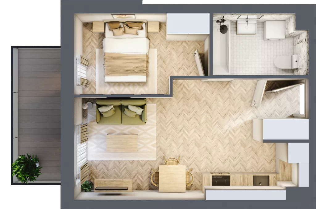 2 pokoje, mieszkanie 37,04 m², piętro 4, oferta nr B1.4.8, Apartamenty Nowe Miasto, Zgierz, ul. Orla 12
