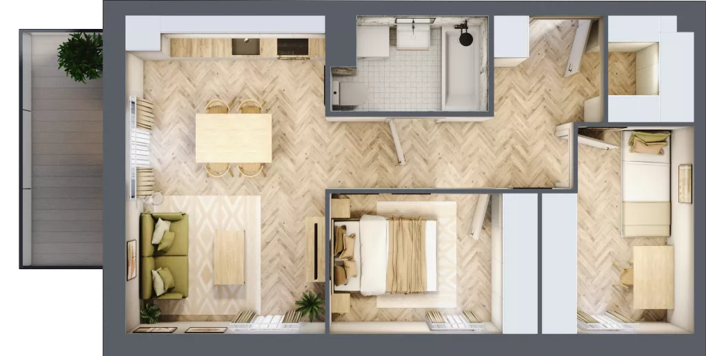 3 pokoje, mieszkanie 52,35 m², piętro 2, oferta nr B1.2.3, Apartamenty Nowe Miasto, Zgierz, ul. Orla 12