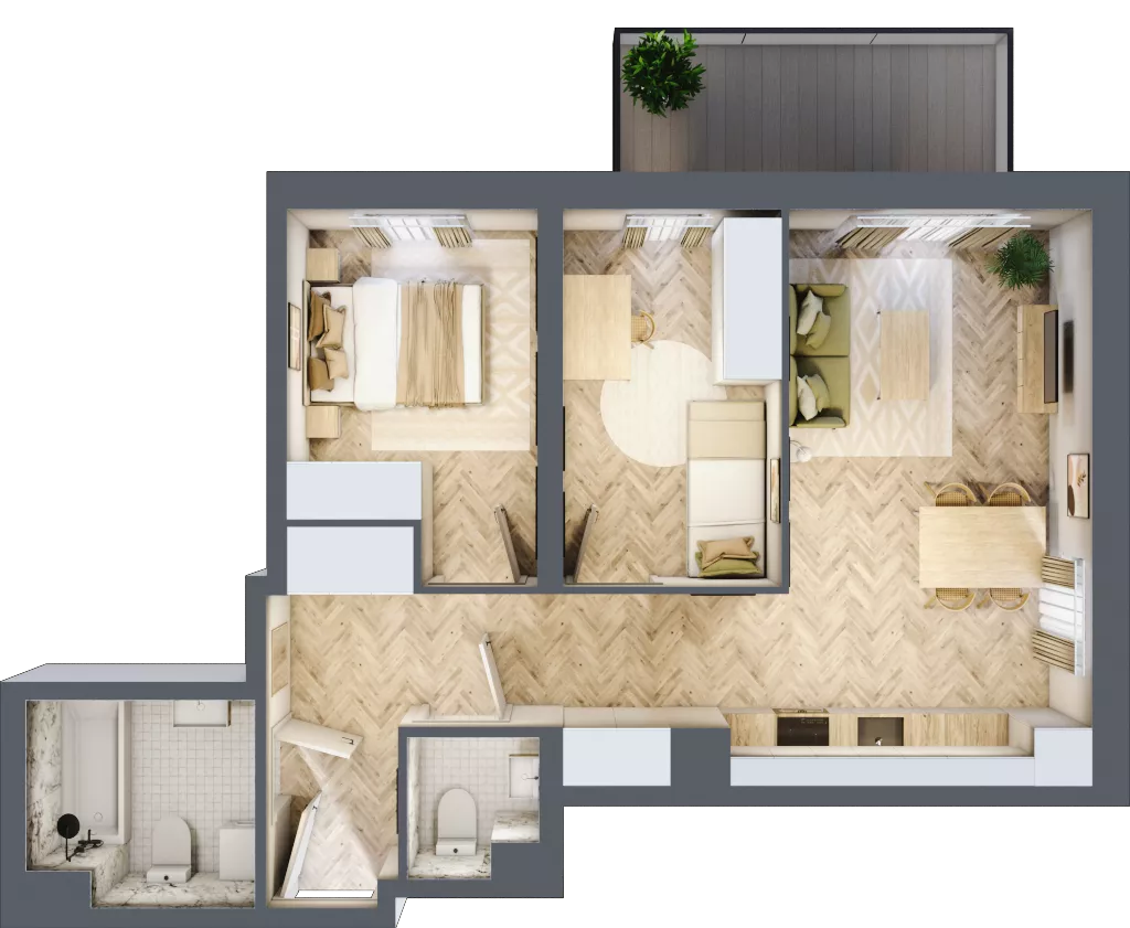 3 pokoje, mieszkanie 56,48 m², piętro 4, oferta nr B1.4.2, Apartamenty Nowe Miasto, Zgierz, ul. Orla 12