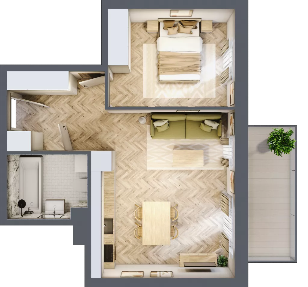 2 pokoje, mieszkanie 43,63 m², piętro 3, oferta nr B2.3.10, Apartamenty Nowe Miasto, Zgierz, ul. Orla 12