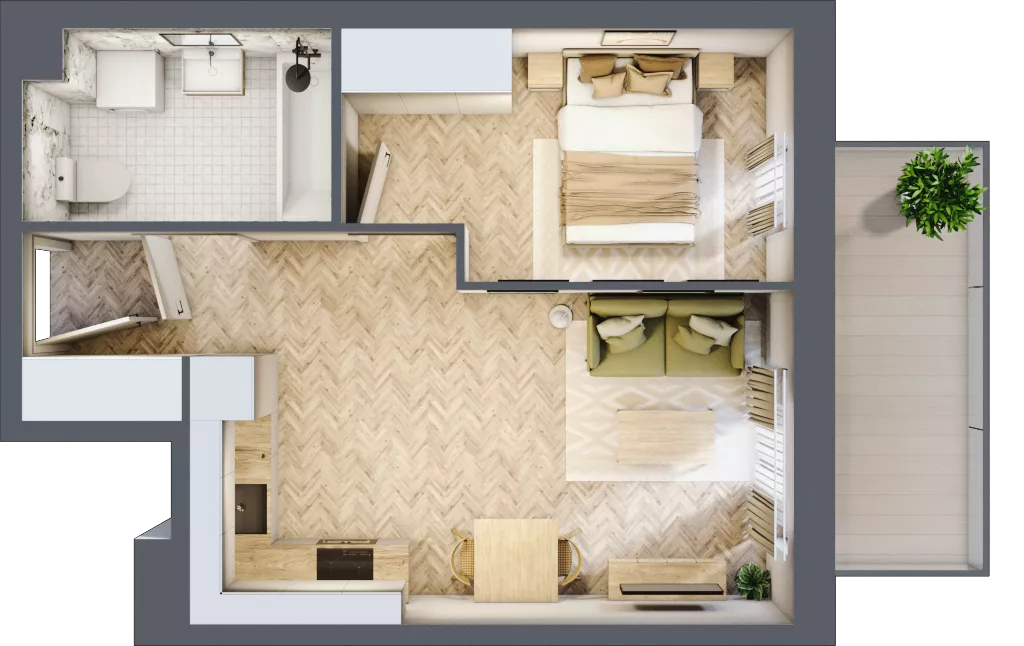 2 pokoje, mieszkanie 37,03 m², piętro 4, oferta nr B1.4.11, Apartamenty Nowe Miasto, Zgierz, ul. Orla 12