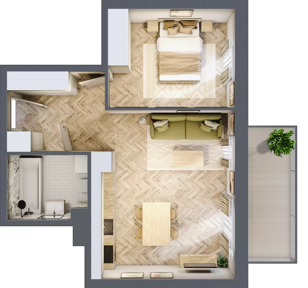 2 pokoje, mieszkanie 43,70 m², piętro 4, oferta nr B2.4.10, Apartamenty Nowe Miasto, Zgierz, ul. Orla 12