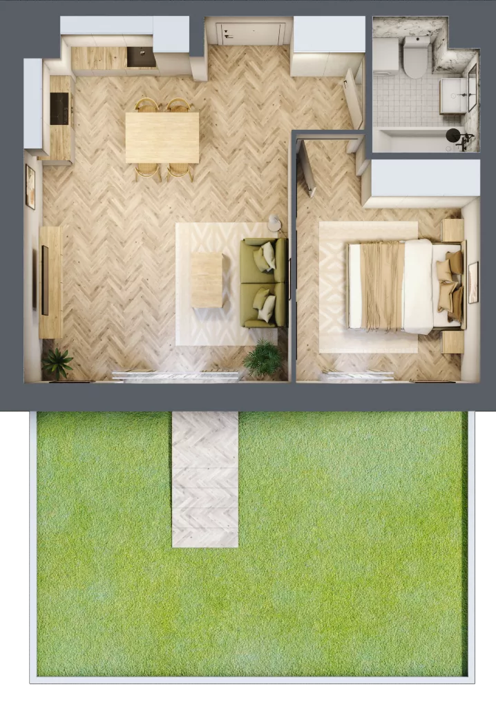 2 pokoje, mieszkanie 44,54 m², parter, oferta nr 2, Nowy Czechów, Lublin, Czechów Południowy, ul. Kameralna 3