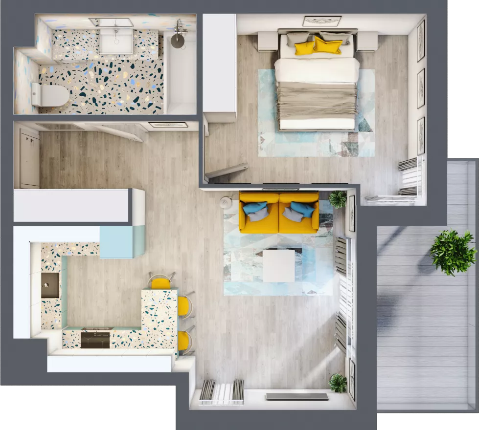 2 pokoje, mieszkanie 45,33 m², piętro 1, oferta nr A-A1M6, Osiedle Blask, Łódź, Bałuty, ul. Smugowa 24