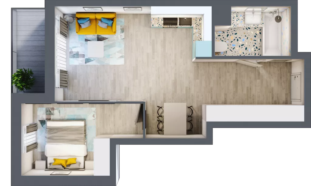 2 pokoje, mieszkanie 46,91 m², piętro 1, oferta nr A-E1M3, Osiedle Blask, Łódź, Bałuty, ul. Smugowa 24