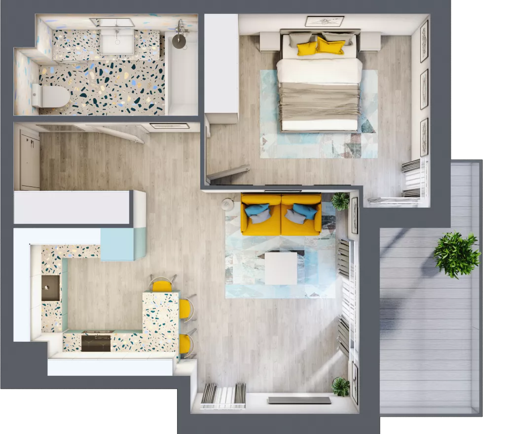 2 pokoje, mieszkanie 45,33 m², piętro 5, oferta nr A-A5M6, Osiedle Blask, Łódź, Bałuty, ul. Smugowa 24