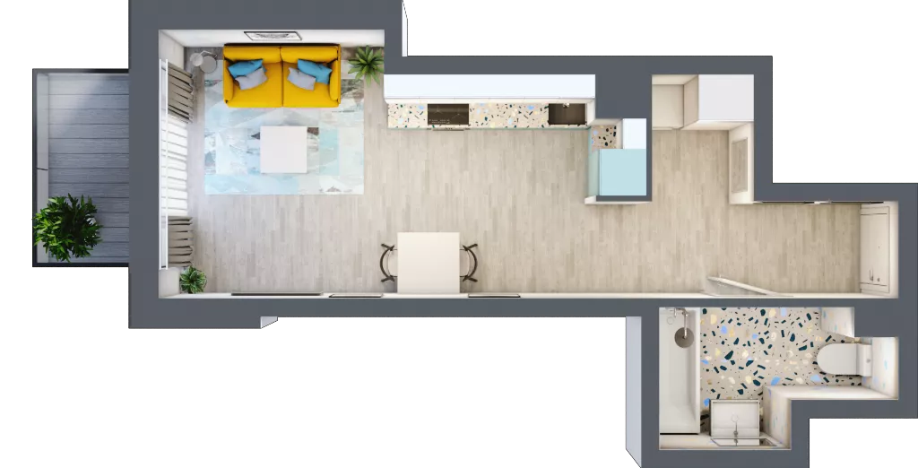 1 pokój, mieszkanie 29,63 m², piętro 1, oferta nr B-C1M2, Osiedle Blask, Łódź, Bałuty, ul. Smugowa 24