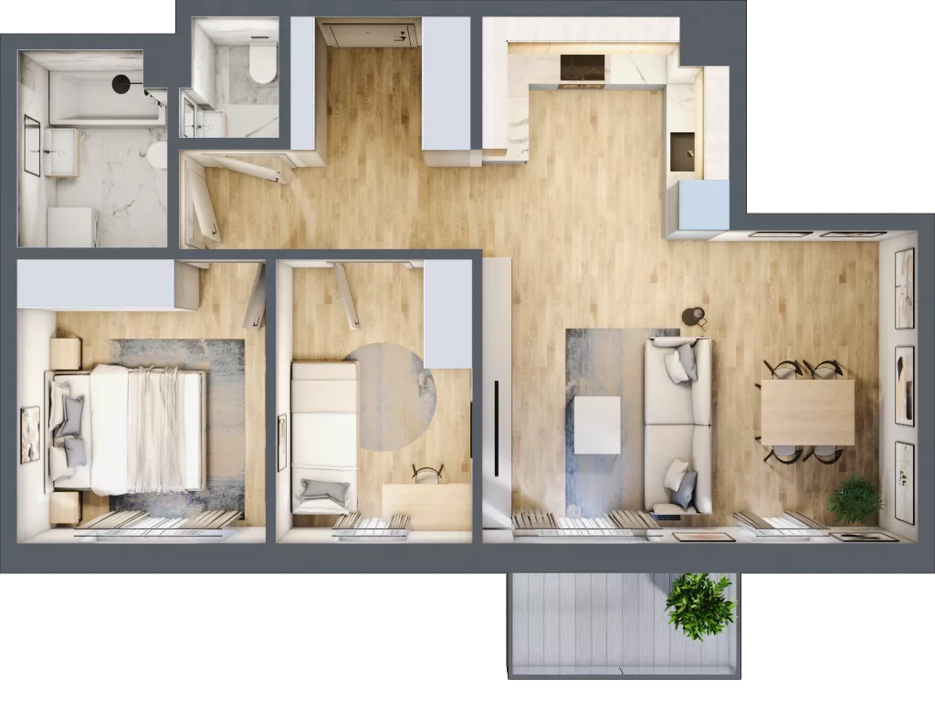 3 pokoje, mieszkanie 59,36 m², piętro 2, oferta nr M12, Apartamenty Jordanowska, Warszawa, Praga Południe, Gocławek, ul. Jordanowska 18